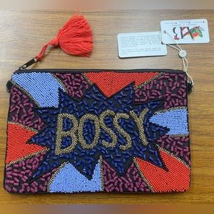 NEW America & Beyond BOSSY Embellished and Velvet Clutch